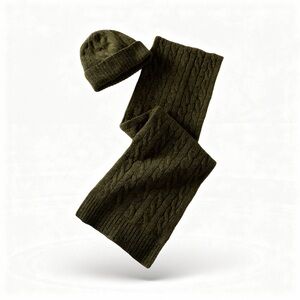 POLO Ralph Lauren Heathered Gray Cable Knit Cashmere Scarf & Hat Set